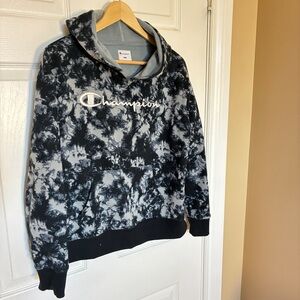 Champion Black & Grey Tie-Dye Logo Hoodie | Size M (UNISEX)